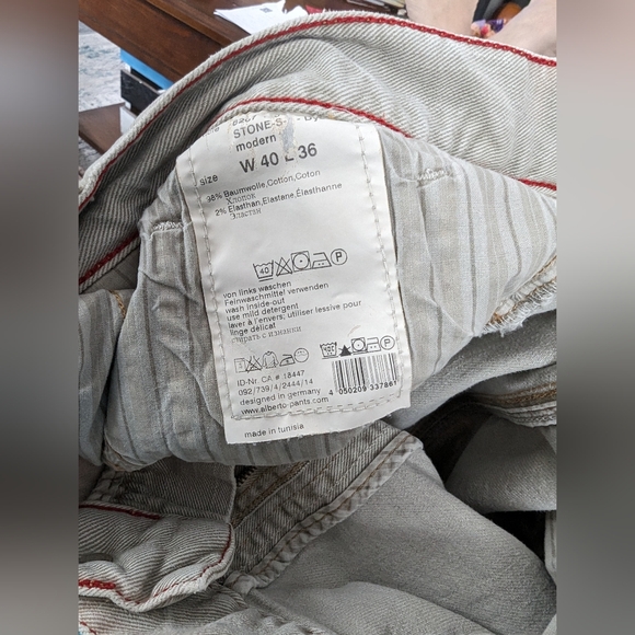 READ. Alberto men's Beige Cotton Jeans.  Size 40/32. Stone Dyes Twill. Stained. - Picture 11 of 16